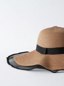 Tropiscape 女士遮阳帽 夏季草帽 宽檐，防晒时尚法式网眼设计，适合旅行、海滩、户外活动 波西米亚风蝴蝶结沙滩帽 秋季圣诞节 冬季圣诞节礼物 - 草帽 - 查看 5