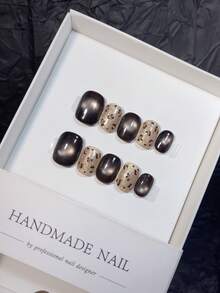 10 piezas de uñas postizas hechas a mano, uñas postizas, accesorios para uñas, uñas de verano, puntas para uñas postizas, uñas postizas de primavera cortas, uñas postizas, accesorios para uñas, forma oval, decoradas a mano con estampado de leopardo - Multicolor - Ver 4