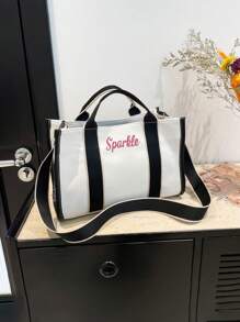1pc Women's Personalized INS Multi-Functional Canvas Bag, Fashion Versatile Commute Shoulder Bag, Portable Multi-Pocket Storage Bag, Large Capacity Lightweight Tote Bag, Suitable For Moms, Simple Embroidered Messenger Bag, High-Quality Bridesmaid Gift, Suitable For Daily Use, Can Be Given To Family, Friends, Mothers As Mother's Day, Valentine's Day, Nurses Day, Teacher's Day, Christmas, Personalized Birthday Gift,School Supplies,Back To School,School Gift,For Office,For School,For Classroom,For Teacher Gifts,For University,For Colleague,For Dorm Rooms,For Teacher,For Boys And Girls,For Teenagers,Junior High School Students,Middle School Students,High School Senior High School Students,College Students,University Students,Freshman,Sophomore,Underclassmen