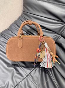 HXXOOS 1 Peça Pingente de Bolsa Estilo Boho com Borlas Coloridas para Mulheres, Pingente Retrô em Forma de Coração com Contas, Acessório DIY para Bolsas, Mochilas e Decoração de Carro de Crochê