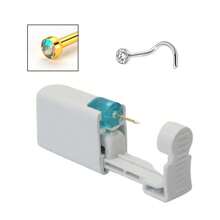 1 pezzo kit monouso per piercing al naso con elemento per piercing incorporato e 1 pezzo di anello per il naso - Pistola per piercing al naso sicura per uso domestico
