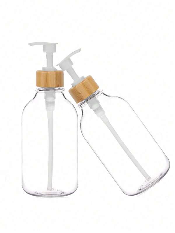 1pc 16oz Soap Dispenser Bottle With Rust-Proof Pump And Bamboo Lid, Kitchen Dish Soap Dispenser, Bathroom Shampoo/Body Wash Dispenser, Translucent Plastic Home Bathroom Decor Summer Back To School