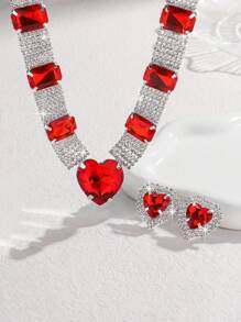 3 Pieces/Set Rhinestone Blue Necklace Earrings Fashion Jewelry Set - Suitable For Women's Daily Wear, Weddings, Parties, Etc.