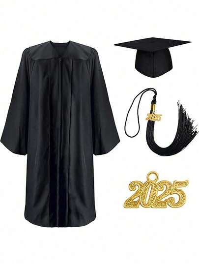 Examenskapsmössa och klänning med fickor 2025 tofs, lämplig för gymnasium och universitet, 100 % material, matt neutral vuxen examensmössa, klänning och tofs 3-delat set Halloween