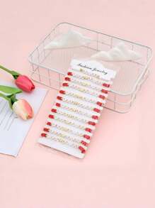 12 pièces/set Bracelet élastique en argile souple avec décoration multicouche de lettres et de cœurs, convient comme parure pour demoiselles d'honneur. Adapté pour les mariages, les fiançailles, les fêtes, les galas - plusieurs sets à porter
