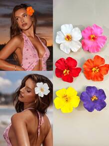 1/4 piezas Pasadores para el cabello con flor hawaiana para mujeres, 4 piezas de pasadores con flores artificiales, pasadores con flores de Plumeria Hibiscus para vacaciones, fiestas en la playa, accesorios para el cabello con flores tropicales para niñas en días festivos, pasadores con forma de oreja de gato