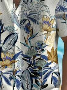 Plus Size Men Floral Print Short Sleeve Single-Breasted Casual Shirt
