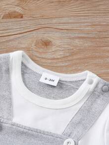 Baby Boy Cartoon Elephant Print 2 In 1 Short Sleeve Romper, Spring/Summer