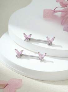 AVYRING 2pcs Butterfly Nipple Piercings Bar Cute 14G Nipple Rings 2pcs Nipple Shield Barbell Piercing Jewelry
