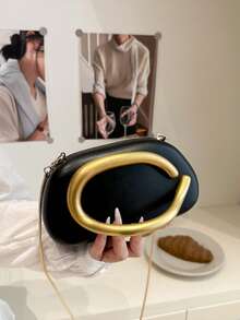 Vintage Metal Decor Clutch Box Burgundy New Bride Wedding Bridal Party Evening Bag, Women's Chain Shoulder Crossbody Bag - 黑色 - 查看 5