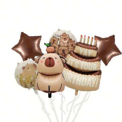 Set de 4 piezas/5 piezas/6 piezas de globos de cumpleaños con capibara y estrella, adecuado para fiesta con tema de animales, suministros para fiesta de cumpleaños