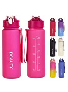 (Suitable For Boys & Girls, 6 Colors Available) Student Water Bottle, Suitable For Kindergarten, Hydration Reminder, With Measuring Cup. 1pc 800ml Water Bottle With Strap, Leakproof, Shockproof, Portable - Suitable For Travel, Outdoor Activities