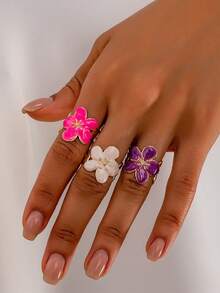 1pc Women's Fashion Elegant Enamel Floral Ring, Suitable For Parties, Gatherings, Evenings, Outings - Available In Magenta/White/Purple - Ring - View 7