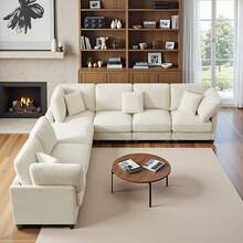 7-Seater Corduroy Modular Sectional Sofa, L-Shaped Couch, U-Shaped Sectional Sofa With Footrest, 4-Pack Shipping, Living Room Furniture, Beige - trắng - Xem 3