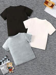 Set di 3 magliette casual a girocollo estive con stampa di orsacchiotti per neonati maschi