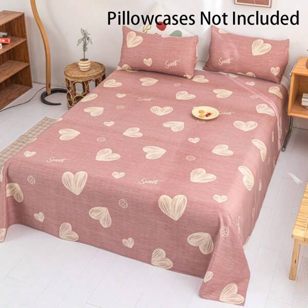 1pc Bedsheet, Soft & Comfortable Mattress Protector, Valentine's Day Gift Bedsheet, Kids Cartoon Love Geometric Bedsheet, Heart Pattern Bedding Set, Home Decor, For Double, King, Queen Size Beds, Mother's Day Gift, Machine Washable
