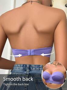 Women Front Closure Bras With Backless & Strapless Design, Wireless & Comfortable Camisole Undergarment, Including Transparent Shoulder Straps - Purple - View 2