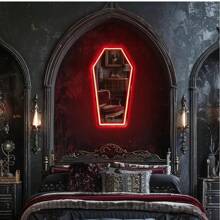 1 pièce Miroir lumineux en forme de cercueil - 23*42,4 cm/9*16,7 po - Alimenté par USB - Luminosité réglable - Miroir mural LED violet, blanc, rouge - Facile à monter - Décoration murale - Art mural - Décoration polyvalente - Convient pour la fête, la maison, la chambre, le bar, le bureau, etc. - Créez des souvenirs uniques ! Un excellent cadeau pour vous et vos proches.