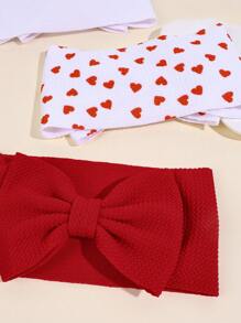 3 pezzi Fascia per capelli con stampa a cuori e fiocco, in nylon traspirante e confortevole, accessori per capelli di moda per neonati, bambini, regali per feste