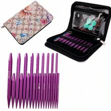 Set de agujas circulares intercambiables para tejer 9 pares de 3mm-6mm/0.12in-0.24in, agujas circulares de aluminio para tejer a mano DIY, color púrpura, agujas para tejer mangas de suéter