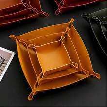 1 件优雅仿皮托盘收纳盒 - 开放式堆叠收纳盒，适用于桌面、钥匙、腕表、化妆品和珠宝 - 多用途矩形展示托盘，带纽扣封口，适用于客厅配件和零食，配件托盘 | 优雅收纳盒 | 金色装饰，珠宝托盘，珠宝托盘 - 均碼 - 查看 7