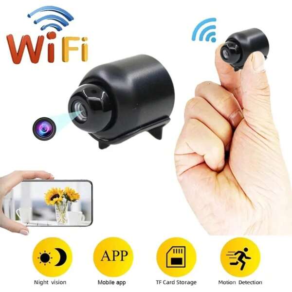 Mini Funk-Sicherheitskamera, 480p Innenvideoaufnahme, USB-betrieben, WiFi-unterstützt, tragbar, Bewegungserkennung, Mehrbenutzer, Audiowarnung, App-Steuerung, inklusive SD-Karte (16GB/32GB/64GB) - ideal für Zuhause, Büro, Haustierüberwachung