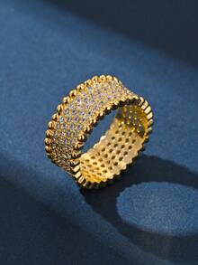 One Fashionable Popular Bestselling Shiny Elegant Full Rhinestone Bling Wide Pave Cubic Zirconia Dual-Tone Women's Closed Ring Earrings Set, Suitable For Wedding, Love Expression, Anniversary, Evening Party, Holiday Gathering, Gifts For Girlfriend, Wife, Birthday, Work, Commute, High-Quality Jewelry Accessories - JZ105 - View 3