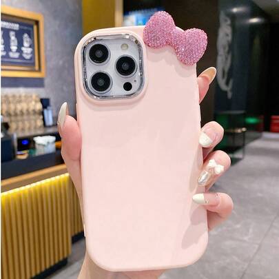 可爱粉色蝴蝶结设计时尚手机壳，兼容 17/17 Air/17 Pro/17 Pro Max/16/16 Pro/16 Plus/16 Pro Max/16/15/14/13/12/11 Pro Max/X/XR/7/8 Plus。可爱3D立体镶钻蝴蝶结闪亮粉色软壳手机壳，时尚防震，春季生日派对礼物之选。
