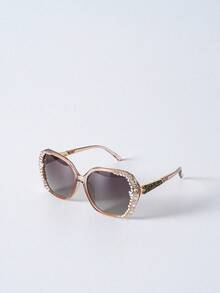 1pc New Oval Full Frame Crystal Rhinestone Fashion Glasses, Y2K Style For Women, Suitable For Driving, Beach, Outdoor, Travel, Going Out, Fashion Accessory Gift, Color: Black Winter Gifts - Coffee - View 7