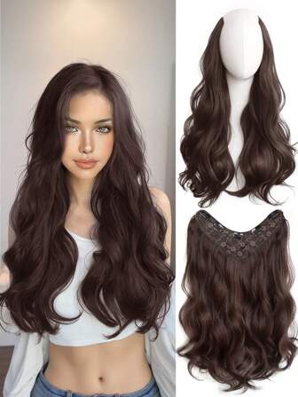 隱形接髮波浪狀的卷長款合成纖維假髮