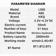 HXSJ 61 键 3 模式有线/无线超薄薄膜键盘，USB-C 可拆卸线缆，双色注塑键帽，RGB 背光，可充电，即插即用，适合游戏、办公和家庭使用