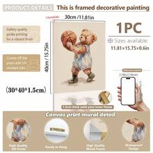 1 Tranh Gấu Thể Thao Ngộ Ngộ Trang Trí Tường Phòng Trẻ Em - 6 Mẫu Thiết Kế Đáng Yêu, Có/Không Khung | Tranh vẽ tay trên vải canvas hình động vật, phù hợp với trang trí phòng trẻ em tông màu trung tính, khung gỗ, dễ treo, trang trí phòng trẻ em chủ đề bóng chày, bóng đá, golf, thiết kế tông màu retro nhẹ nhàng, lựa chọn quà tặng tốt nhất - Nhiều màu - Xem 16