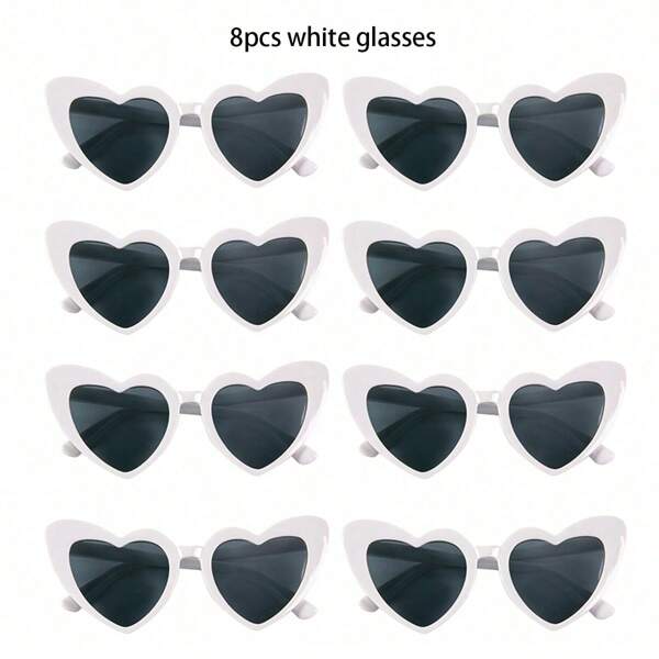 8 pièces Lunettes de soleil en forme de cœur pour mariage, fête et décoration de voyage quotidien (un peu érafflées, veuillez ne pas commander)