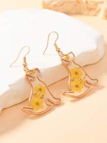 1 Pair Vacation Style Dried Flower, Heart, Cat, Dog, Butterfly, Daisy, Ditsy Floral Earrings In Pink, Yellow, Purple, Blue, Green, Gold Colors For Women, Suitable For Daily Wear