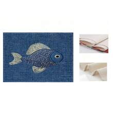 4 Piezas Mantel individual con patrón bordado de peces, antideslizante y sin arrugas de lino, adecuado para restaurante y decoración del hogar, ideal para bodas y aniversarios