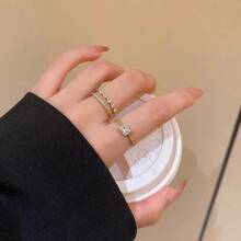 2pcs/Set Fashionable Double Layer Rhinestone Openable Vintage Rings For Women