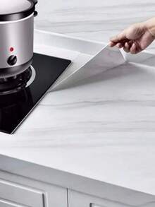 White Marble Pattern, PVC Material, Oil-Proof, Heat-Proof, Waterproof Stove Protector Stove Cover, Fits For Cabinets, Stove And Countertops, Easy To Install - White - View 1