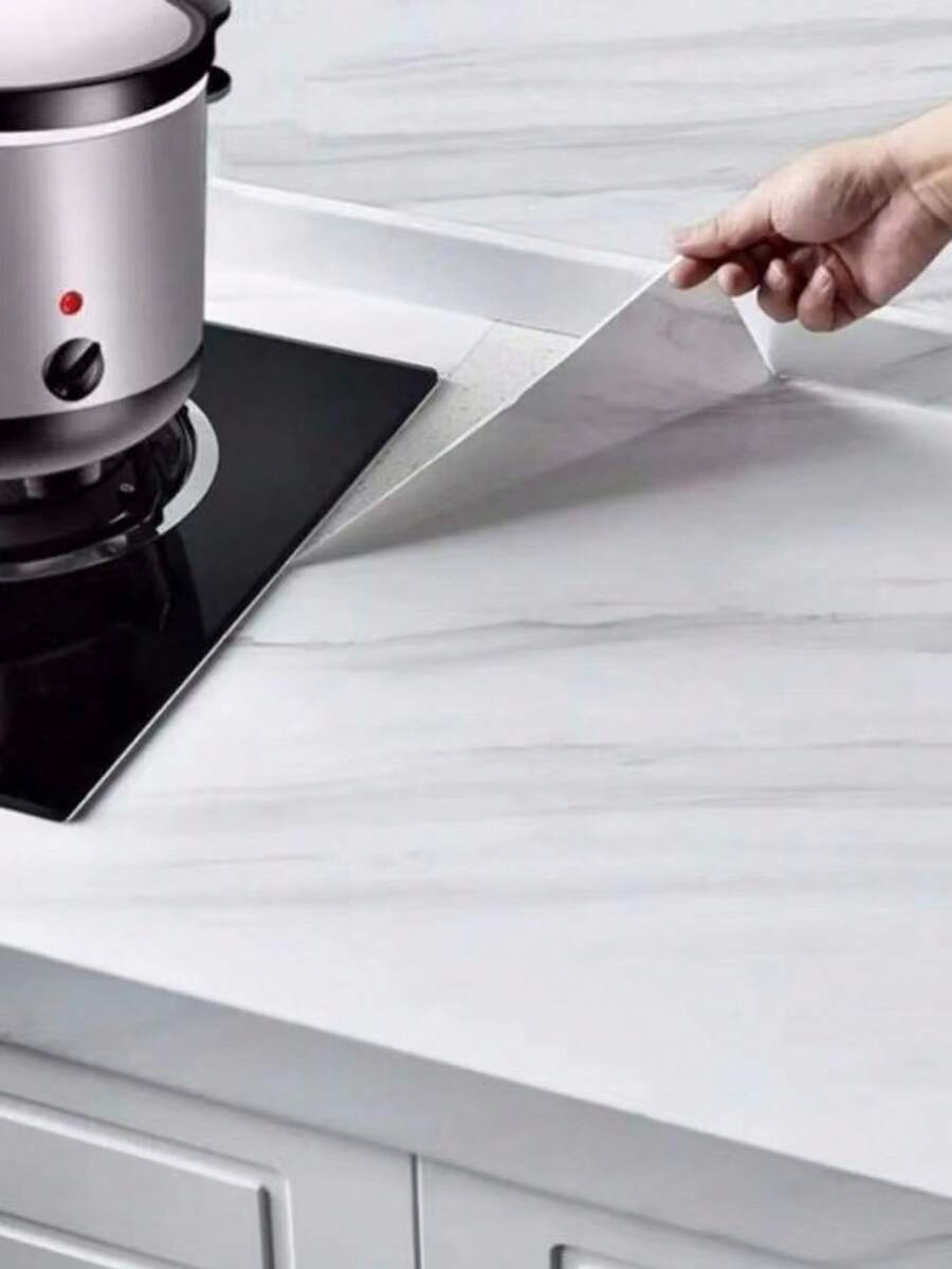 White Marble Pattern, PVC Material, Oil-Proof, Heat-Proof, Waterproof Stove Protector Stove Cover, Fits For Cabinets, Stove And Countertops, Easy To Install - White - View 1