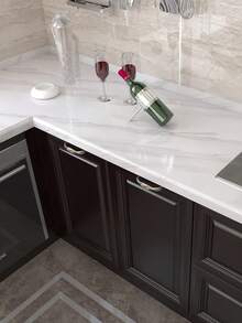 White Marble Pattern, PVC Material, Oil-Proof, Heat-Proof, Waterproof Stove Protector Stove Cover, Fits For Cabinets, Stove And Countertops, Easy To Install - White - View 5