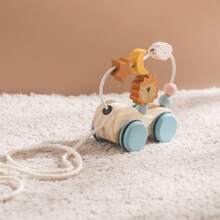 Baby Holz Zieh Perlen Löwe Spielzeug, frühkindliche Lernentwicklung, trainiert die Koordination zwischen Händen und Gehirn