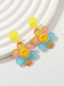 1 Pair Colorful Acrylic Radio Smiling Face Earrings, Fashionable For Music Festival And Everyday Wear