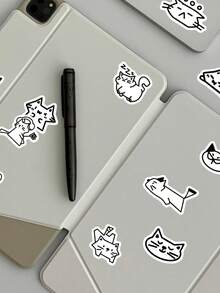 SCXXBSW 110pcs Minimalist Cat Cartoon Doodle Stickers, Waterproof Decorative Stickers For Planner, Water Bottle, Notebook, Luggage - Multicolor - View 8