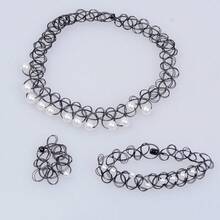 3 件套纹身颈链套装项链手链戒指复古弹力项链女式哥特式黑色经典时尚 - 彩色 - 查看 9