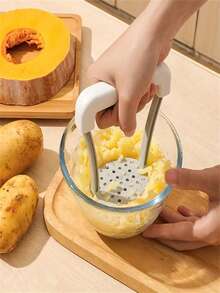 White PP Manual Potato Masher With Non-Slip Handle, Washable Kitchen Vegetable Crusher, Fruit Juicer, Potato Ricer, Vegetable Shredder For Cooking & Dining, Easy Kitchen Tool - White - View 4