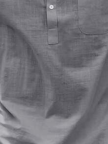 Camisa casual de manga corta con botones y patrón de monedas vintage retro para hombres, versátil para todas las estaciones, uso diario - Gris - Ver 4