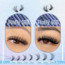 560 grupos de extensiones de pestañas postizas individuales rizadas tipo D, esponjosas y densas de 30D+40D/60D+80D, rizo D, estilo desflecado de 9-18mm, 560 piezas de pestañas postizas para DIY - D - Ver 4