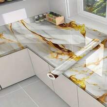 1 Roll Marble Pattern Self-Adhesive Wallpaper - Luxury Gold Foil Wallpaper, Waterproof, Oil-Resistant, Heat-Resistant, Easy To Apply And Remove, Suitable For Kitchen Cabinets, Countertops, Bathroom Vanity Renovations And Decoration - Multicolor - View 2