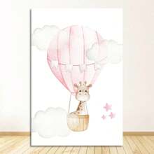1 peça pôster balão rosa animal viagem impressão pintura nórdica criança quarto decoração pintura em tela decoração para casa decoração de quarto arte decoração de parede moldura opcional