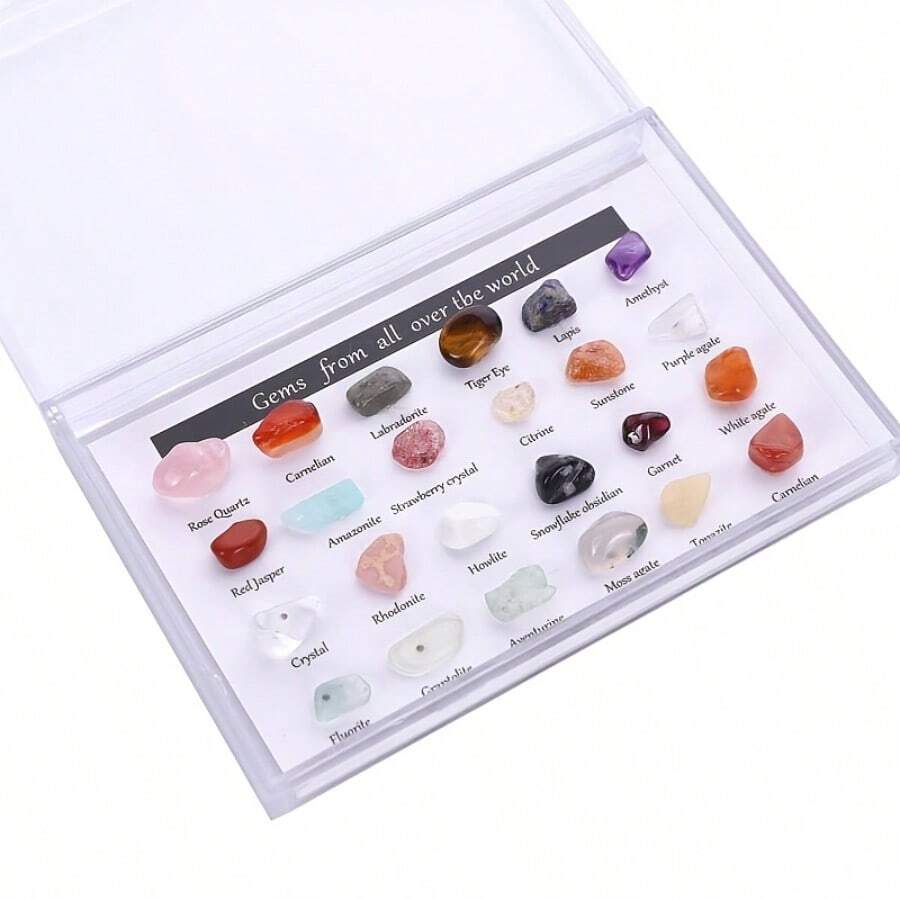 24 Types Of Natural Crystal Agate Semi Precious Stone Ore Specimens, Geological Teaching Materials, Mineral Rocks, Polished Stones - Multicolor - View 1