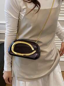1pc Minimalist Casual Retro Elegant Handbag, Chain Shoulder Crossbody Bag For Party, Sophisticated Compact Purse